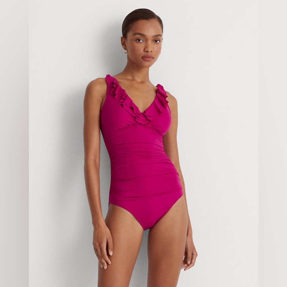 Ralph Lauren Ruffled Surplice One-Piece Size 8